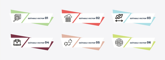 meta elements, web servers, kerning, content curation, elements, semantic elements outline icons. editable vector from technology concept.