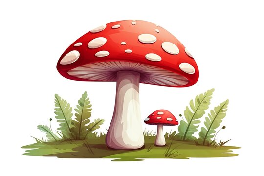 Generative AI : mushroom in cartoon style, illustration on white background.