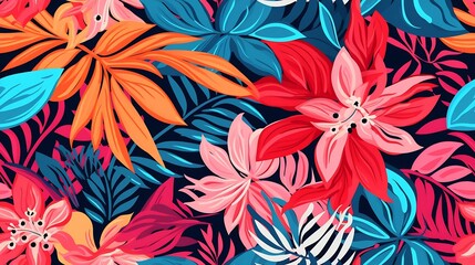 Generative AI : Colorful abstract contemporary seamless pattern. Modern tropical floral pattern.