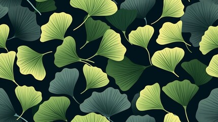 Generative AI : Seamless pattern of gingko leaf. An endless pattern of green leaves.