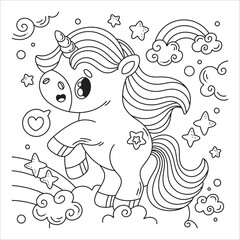 Hand drawn unicorn coloring book illustration