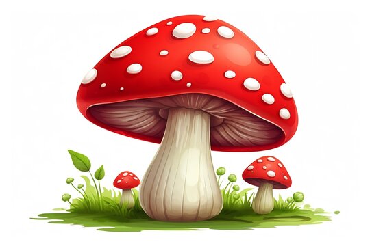 Generative AI : mushroom in cartoon style, illustration on white background.
