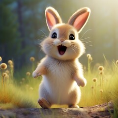 Generative AI : Bunny Cartoon happy baby animals