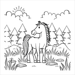 Hand drawn unicorn coloring book illustration