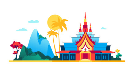 Wat Phra Kaew temple - modern colored vector illustration