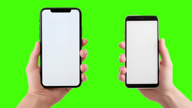 Mock up of a blank mobile phone screen on a green screen background for inserting desired text.