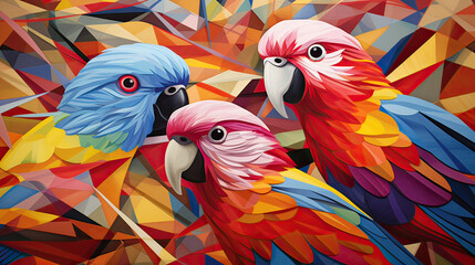 Naklejka premium Parrot morphing into vibrant geometric shape AI generative