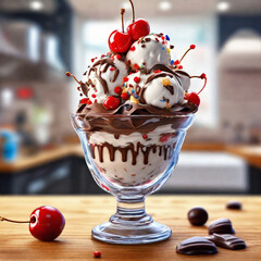 ice cream with cherry generative ai