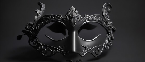 A black opera mask on plain black background from Generative AI