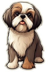Generative AI : cute shih tzu dog sticker cartoon template illustration.