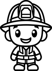 Cute little fireman silhouette in black color. Vector template for laser cutting.