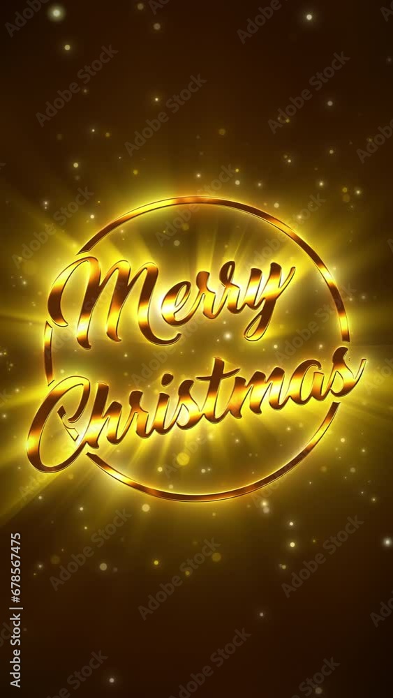 Aufkleber vertical video animation of golden light particle bokeh over golden background and the message merry