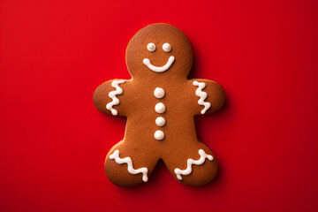 Naklejka premium traditional gingerbread man on a red background, festive