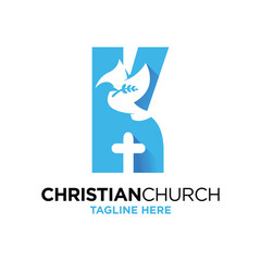 Letter K Dove Christian Logo Design Template Inspiration, Vector Illustration.