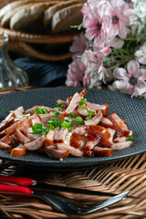 Tasty fried egg and sausages.