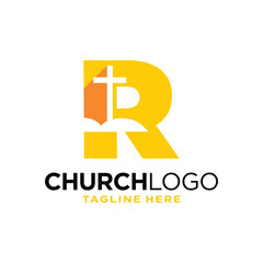 Letter R Church Logo Design Template Inspiration, Vector Illustration.