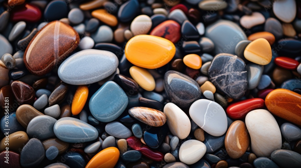 Poster a close up of a bunch of rocks and pebbles. generative ai.
