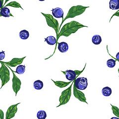 Seamless pattern of blueberry berries. Blueberry berries in pencil drawing style. Summer berries for packaging, textiles.