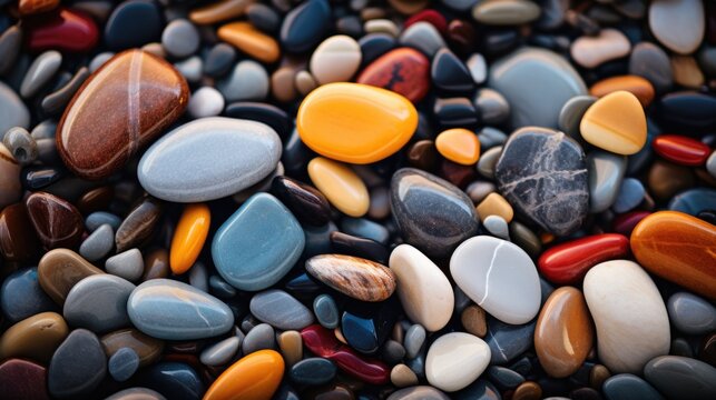 A close up of a bunch of rocks and pebbles. Generative AI.