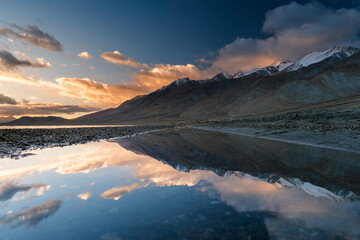 super view of panggong lake, in Ladakh, India. Panggong Lake is well known as the shooting point if...