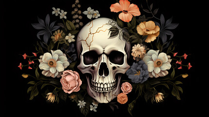 A skull with flowers