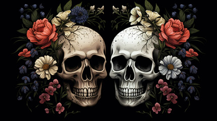 A skull with flowers