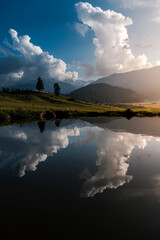 majestic view of Gulmarg, Kashmir, India at sunset. The meadow only be seen on the summer during...