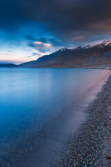 super view of panggong lake, in Ladakh, India. Panggong Lake is well known as the shooting point if 3 idiots bollywood movies. The lake is magical because its turqoise water. 