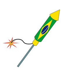 Fireworks rockets celebrate Brazil's Independence Day. The rocket carries the colors of the Brazilian flag
