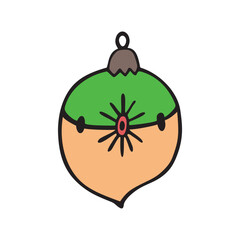 Obraz premium Vector hand drawn isolated element, ball, Christmas tree decoration. Simple modern design. For holiday cards, decorations, templates. Part of a large winter collection.