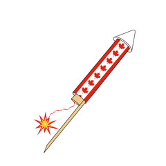 Fireworks rockets celebrate Canada's important day. The fireworks rockets are white and red, the colors of the Canadian flag.