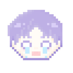 Fototapeta premium ピクセルアートな青髪の男の子 泣く⭐︎PNG