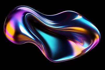 Fotobehang Bold holographic liquid metal shape isolated. Iridescent wavy melted chrome substance. Ai generated © Pavel