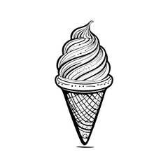 Vector illustration of a ice cream dessert, vanilla cone black white handdrawn