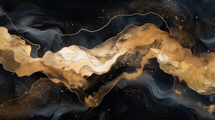 Fototapeta na wymiar Beautiful luxury abstract black and gold fluid art painting