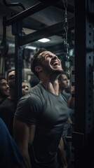 Fototapeta na wymiar A man is laughing in a gym