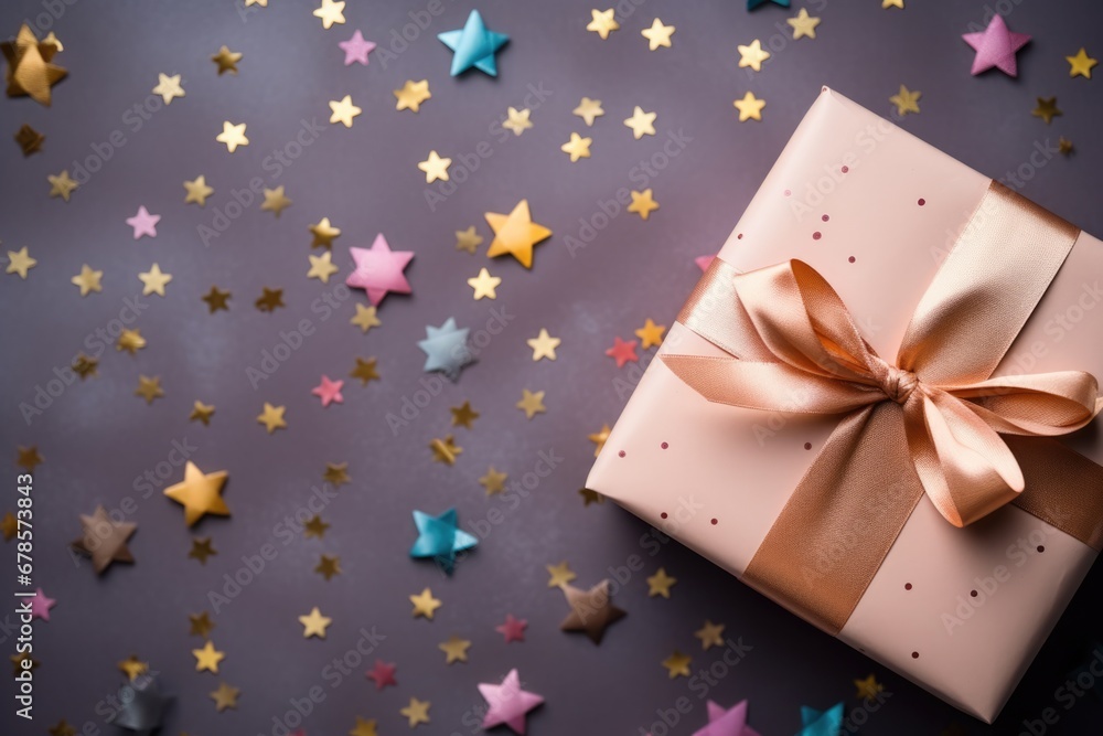 Poster wrapping christmas gifts with colorful paper ribbons background with empty space for text
