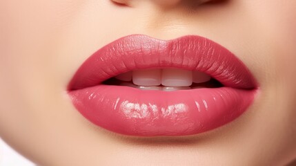 Obraz premium Close Up Of Lipstick-Adorned Lips, isolated on white background. Generative AI