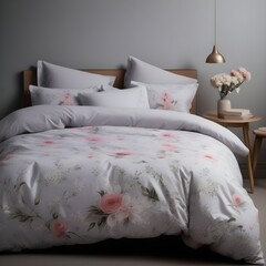 Soft cotton duvet cover set with a delicate floral pattern, creating a serene atmosphere.
