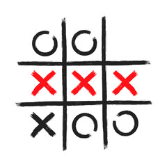 Tic tac toe xo game hand drawn grid doodle template vector illustration.