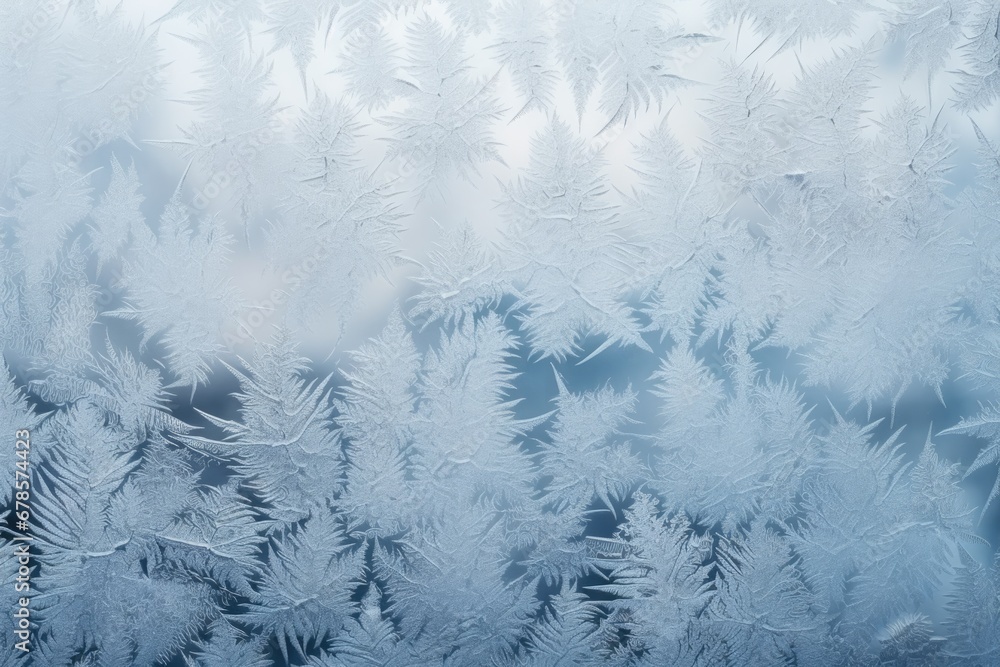 Aufkleber close-up of frost patterns on winter window background with empty space for text