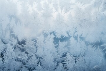 Close-up of frost patterns on winter window background with empty space for text 