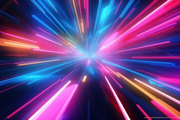 Fototapeta premium 3D render, vibrant neon rays and glowing lines create abstract colorful background