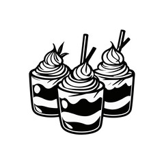 Simple Vector illustration of a parfait dessert black white handdrawn