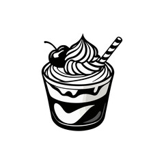 Simple Vector illustration of a parfait dessert black white handdrawn