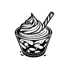Simple Vector illustration of a parfait dessert black white handdrawn