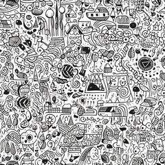 seamless abstract cartoon black and white doodles texture pattern