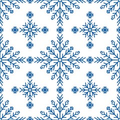 Fototapeta premium Seamless abstract pattern with snowflakes. Blue, white. Christmas, New Year. Ornament. Designs for textile fabrics, wrapping paper, background, wallpaper, cover.