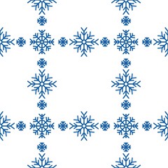 Seamless abstract pattern with snowflakes. Blue, white colors. Christmas, New Year. Ornament. Designs for textile fabrics, wrapping paper, background, wallpaper, cover.