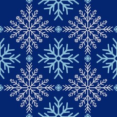 Fototapeta na wymiar Seamless abstract pattern with snowflakes. Blue, dark blue. Christmas, New Year. Ornament. Designs for textile fabrics, wrapping paper, background, wallpaper, cover.